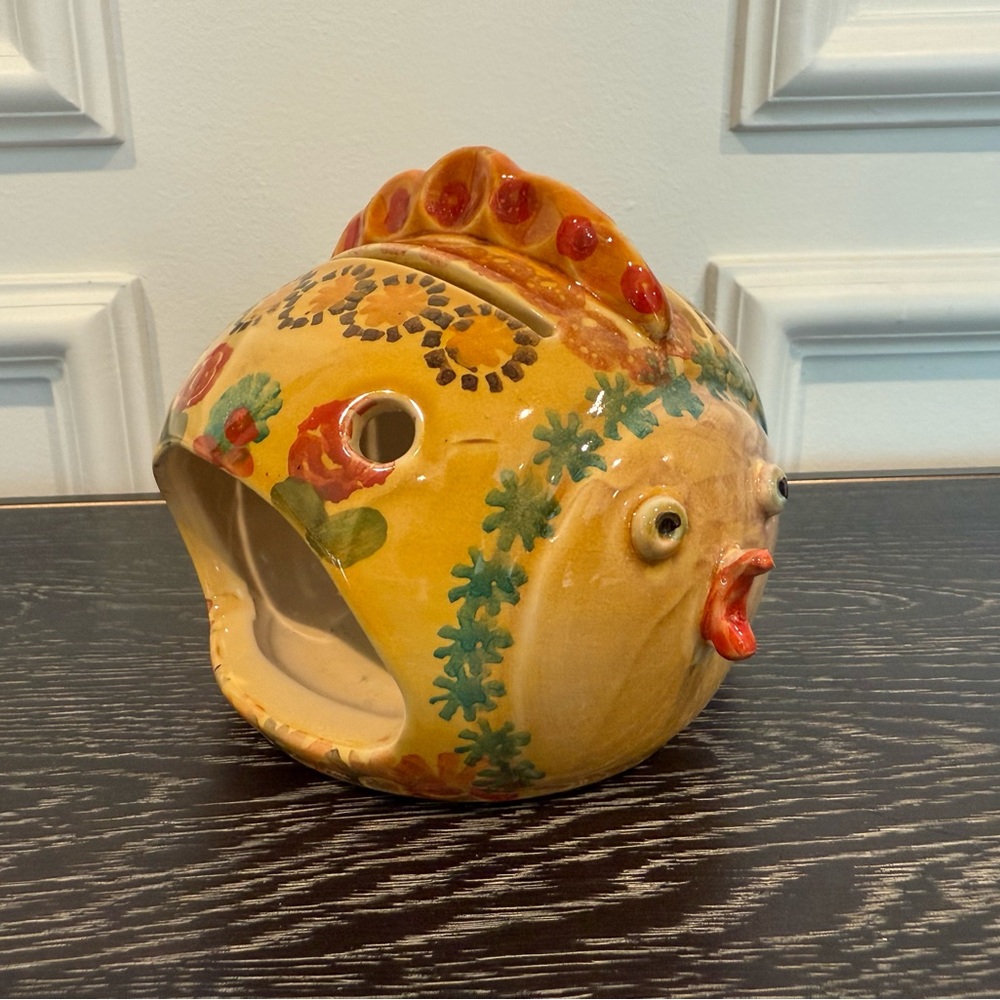 Vintage Hand Painted Italian Fish Candle Holder Tea Light Ceramic